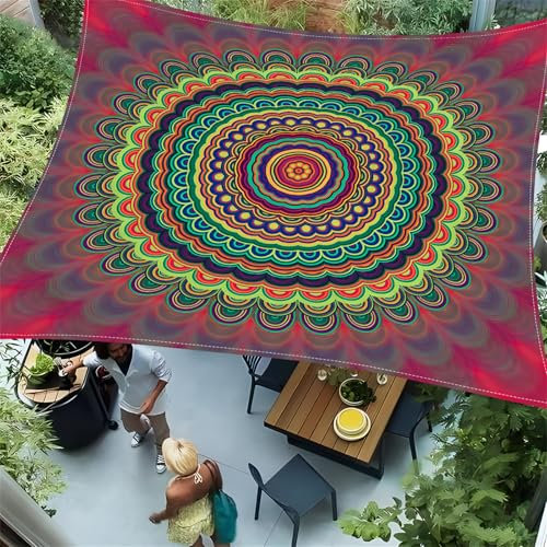 Sonnensegel für den Außenbereich, rechteckig, Mandala-Druck, wasserdicht, Sonnenschutz, mit Zubehör für Garten, Balkon und Terrasse