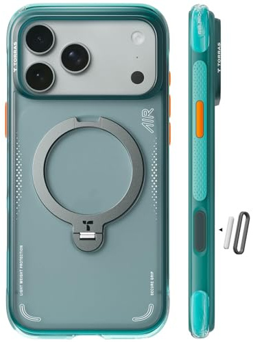 TORRAS Ostand Q3 Air for iPhone 17 Pro Case – Airbag Drop Protection, MagSafe Compatible, 360° Rotating Kickstand, Shockproof & Camera Contro – Premium Tech Gift Choice for iPhone 17 Pro Glacier Blue