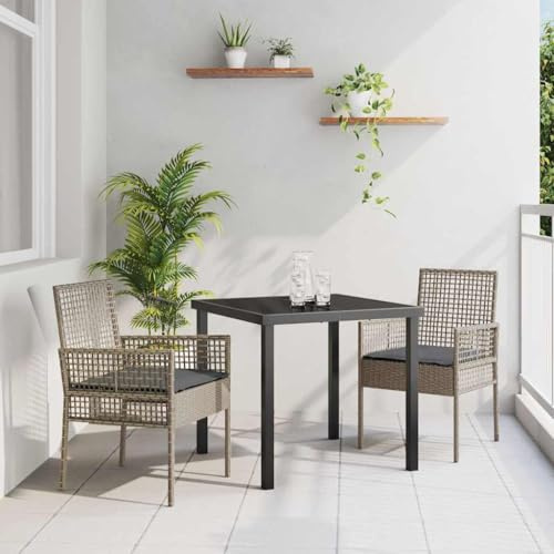 QJBSAVVA Gartenstuhl Grau 2er Set mit Kissen Moderner Poly Rattan Sessel für Balkon Terrasse und Garten Wetterfester Outdoor Stuhl mit Stahlrahmen 53 x 60 x 85 cm