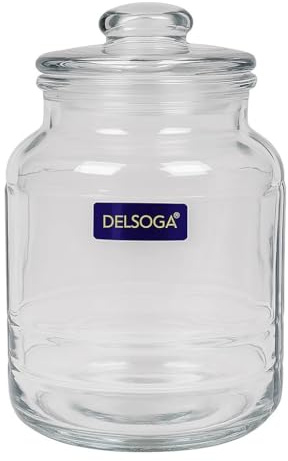 Housetronics Biscotti Biscuit Cookie Jar with Lid 2.2 Litre, Clear Glass, Size: 183(H) x 105(Dia) mm - Sweets, Confectionery, Cereal, Pasta, Dry Food Storage Jar - Vintage Style, Dishwasher Safe