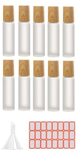 Koolenry 10Pcs 5ML Roll-on Bottle Small Cosmetic Packing Perfume Bottles Liquid Container Roll-on Bottle for Travel Easy to Use Wood