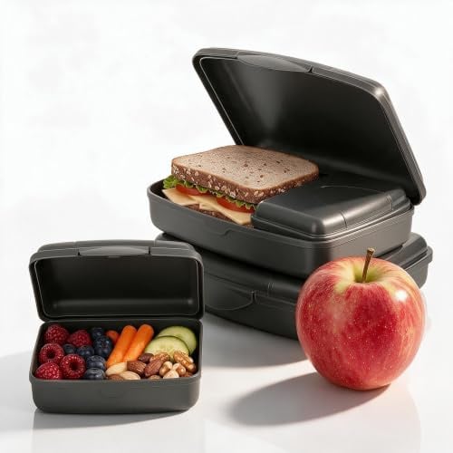 Hausfelder Brotdose Set Erwachsene – 4er Lunchbox Set anthrazit mit 2 großen (16x12x4 cm) & 2 kleinen (9,5x7x3,5 cm) Dosen, stapelbar, spülmaschinengeeignet, ideal für Schule, Büro & unterwegs