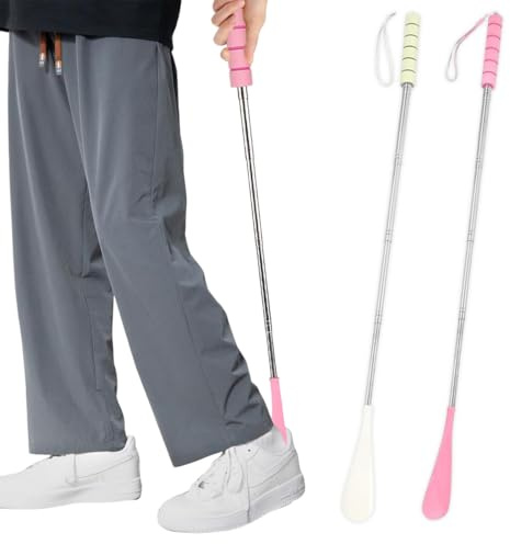 GNALIA Chausse Pied 2 Unités Télescopique Réglable 30-70Cm Acier Inoxydable Beige Rose Pour Hommes Femmes Seniors Voyage