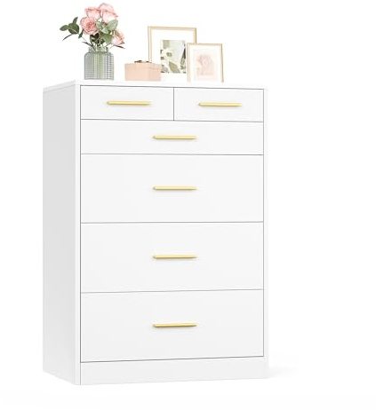 VASAGLE Custos Collezione - Cassettiera Camera da Letto, Mobile con Cassetti, Moderno, Mobile TV per Soggiorno, 6 Cassetti, 60.2 x 40 x 88.7 cm, Bianco opaco LTS415WB01