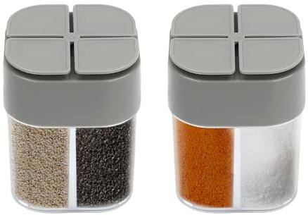FENGLY Lot de 2 salières et poivrières en plastique 4 en 1, bouteille à épices à 4 grilles, salière de voyage pour cuisiner et griller