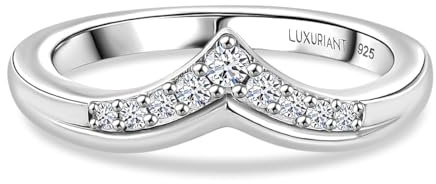 TJC LUXURIANT Lab Grown Diamond Chevron Wishbone Ring | Knife Edge V Shape Band | 18K Yellow Gold and Rhodium Plated 925 Sterling Silver | Engagement & Stacking Ring