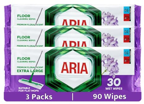 Aria Floor Cleaning Wet Wipes, Extra Large, Premium Floral Scent, Suitable for Flat Mops, 30 Wipes (3)