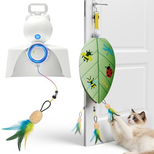 ROJECO interaktives Katzenspielzeug, Elektrisch Katzenspielzeug Selbstbeschäftigung Hängende Türrahmen Elastische mit Feder und Maus 2 Modi, Cat Toy Automatisches Einziehbares Tür Hängespielzeug