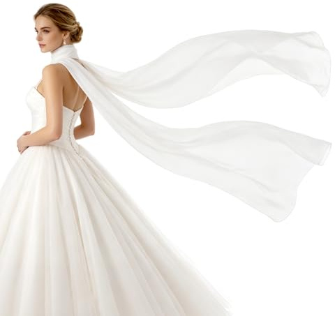Mikovivi Braut-Halstuch, 300 cm Lang Weißer Chiffon-und Polyester-Tüllschal | Minimalistisch für die Braut Geeignet für Zeremonie Empfang Elopement und Brautporträts