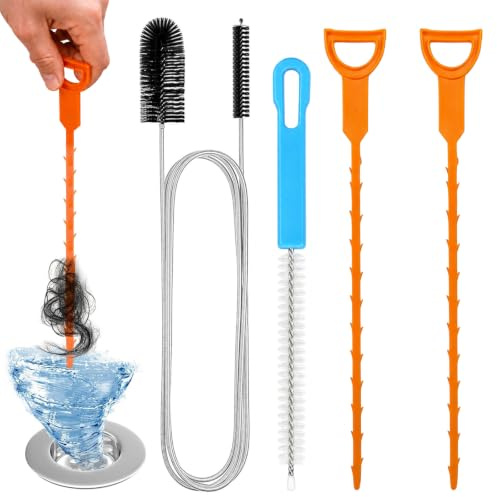 4 Piezas Desatascador Tuberias Profesional, Desatascador WC Limpia Tuberias Limpiador Desagües Cepillo limpieza Ducha Para Quitar el Pelo de Los Desagües Cocina Baño, Destapador de Cañerias
