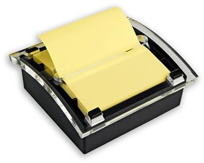 Post-it Pop-Up-Notizspender, organisiert den Schreibtisch und hält Notizen in der Nähe, schwarzer Boden, transparente Oberseite, inklusive 50 Blatt à 7,6 x 7,6 cm, kanariengelbe Blätter