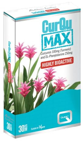 Quest - CurQuMax Curcumin Turmeric and Black Pepper with Phenylalanine. Natural Joint Care Supplements Providing Total of 100mg of Curcumins. Vegan & Free from Gluten (30 Tablets)