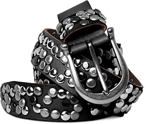 Caspar GU223L 100% Leder Damen Vintage Nietengürtel, Gürtelgröße:85, Farbe:schwarz