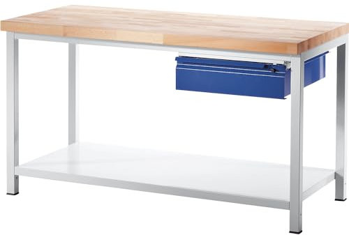 RAU | Werkbank | Gestellbauweise | 1 Schublade Größe L | 1 Ablageboden Stahlblech | Tiefe 900 mm | Breite 2000 mm