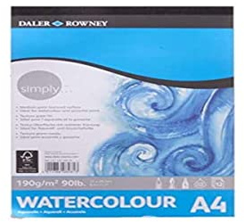 Daler-Rowney Simply Watercolour Pad A4, 190gsm 12 Sheets, Beginner Artists, Hobbyists