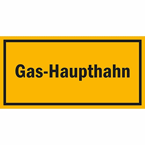 Indigos UG Aufkleber Gashaupthahn - Gas - Haupthahn -, 20x10 cm - selbstklebender Sicherheits Aufkleber für Tür oder Wand - Warnschild für Gebäude, Hotel, Büro, Firma, Haus, Praxis