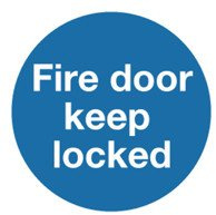 SIGNSLAB KM72A/S Safety Sign Fire Door Keep Locked, Self-Adhesive, 100 mm x 100 mm (Pack of 5)