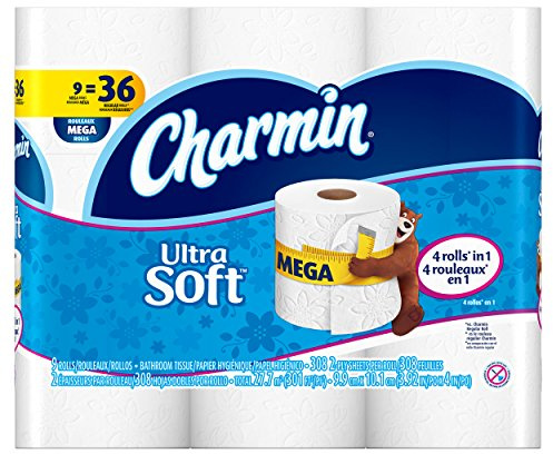 Charmin Ultra Soft Toilet Paper, Bath Tissue, Mega Roll, 9 Count of 308 2-Ply Sheets Per Roll