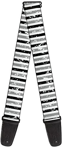 Buckle-Down Guitar Strap Vertical Stripes White Black Gray 2 Inches Wide