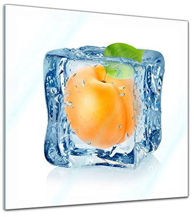 Glasbild - Eiswürfel Aprikose - 50x50 cm - Deko Glas - Wandbild aus Glas - Bild auf Glas - Moderne Glasbilder - Glasfoto - Echtglas - kein Acryl - Handmade