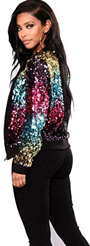 Cray Girls Womens Ladies Sequin Bomber Jacket Zip Up Stylish Party Bling Baseball Biker Coat Outwear UK 8-18 (8-10, Rainbow)