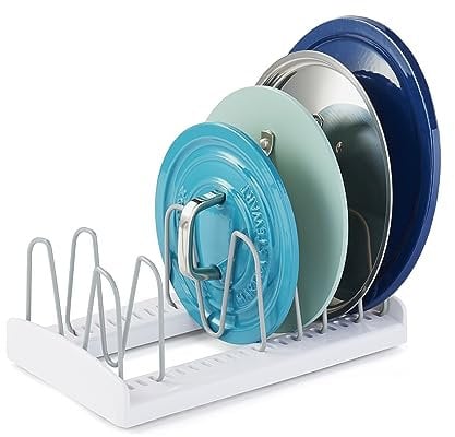 YouCopia StoreMore Adjustable Pot Lid Organiser, Kitchen Cupboard Storage Organiser, Standard, White