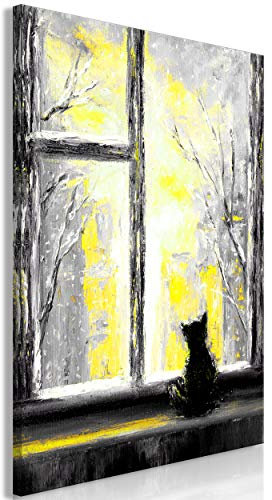 decomonkey Bilder Katze 40x60 cm 1 Teilig Leinwandbilder Bild auf Leinwand Vlies Wandbild Kunstdruck Wanddeko Wand Wohnzimmer Wanddekoration Deko Abstrakt Tiere schwarz-weiß