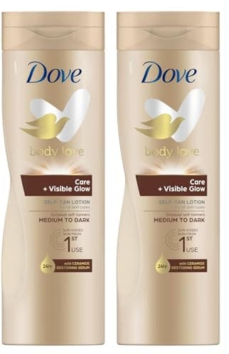 2x Dove Sommer Leuchtende Stufenweise Selbstbräuner Körper Lotion Medium Zu Dunkel - 400ml