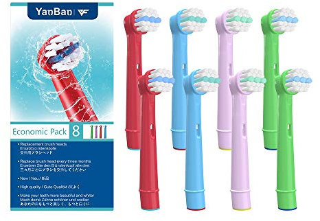 WuYan Aufsteckbürsten für Oral B Kinder Elektrische Zahnbürste, Ersatzbürsten für Braun Oral B EB10 D12 D10 DB4510K D100K, 8 Pack Bürstenköpfe