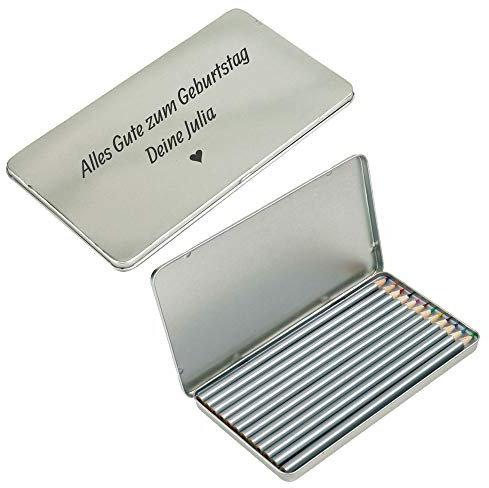 12 lange Bundstifte in rechteckiger Box & Gravur + Wunschsymbolen Schreibset mit Gravur als Geschenk silber lackiert Stifte mit Gravur als Geschenk Schreibset 11 PS11