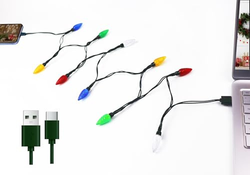 Cewuidy LED Christmas Light Phone Charger Cord, USB to Type-C and Bulb Charging Cable 50inch 10led Multicolor Bulb,Compatible with Phone/i 16/15/Plus/Pro/Max/S23/S22/S21/Note 20/etc...