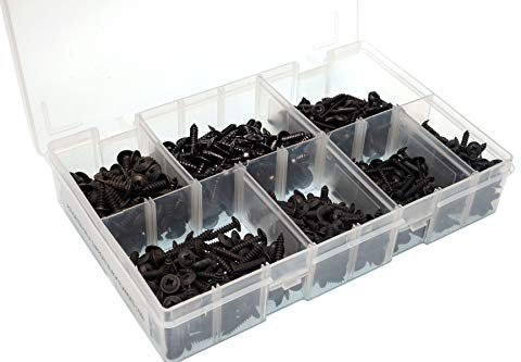 GTSE Assorted 700 Pcs Self-Tapping Screws, Black, Flanged (6-10 Gauge), Assorted Kit with Clear Box