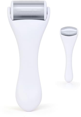 Ice Roller für Gesicht und Augen 2 Pcs, Gesichtsroller Hautpflege Werkzeuge für Schwellungen Migräne Schmerzlinderung, Augenroller für geschwollene Augen Augenringe Edelstahl Eisroller (Weiß)