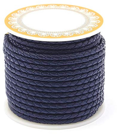 PandaHall Cordon en cuir tressé rond pour la fabrication de bracelets, colliers et bijoux Bleu de Prusse 4 mm x 5 m