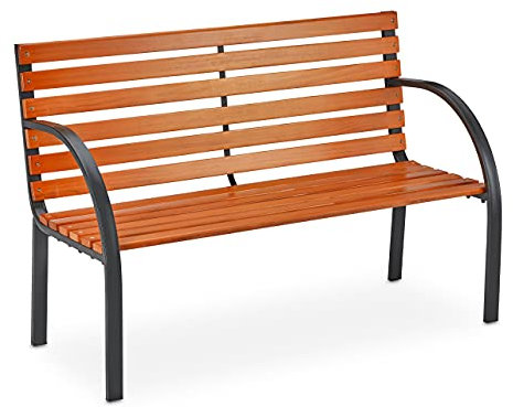 Relaxdays Gartenbank, 2 Sitzer, Holzstreben, rustikal, Balkon & Terrasse, Sitzbank, HBT 83,5x123x56 cm, braun/schwarz