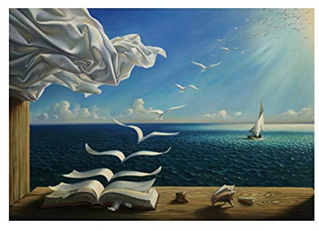 LLNN Salvador Dali Leinwand Kunstdruck Rahmen Wandkunst Bild - Leinwand Malerei Poster Das Wellenbuch Segelboot Bild 80x120cm Mit Rahmen
