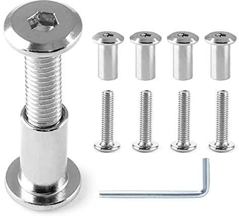 Jersvimc 10 Pair(20 Piece) M6x25mm Hex Drive Socket Cap Bolt with Allen Wrench, Silver Furniture Connector Bolts M6 Countersunk Screw Barrel Nuts Binding Screws for Crib Replacement Belt Cabinet
