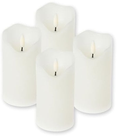 ToCi 4 x LED Kerzen Weiß Ø 7,5 x 10 cm – Flammenlose Echtwachskerzen mit Timer & schwarzem Docht - LED-Stumpenkerzen für Advent, Grablicht & Tischdeko - Batteriebetrieben