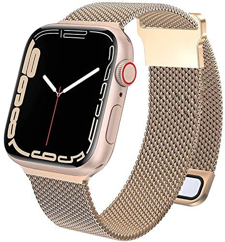 Issinlky métal Bracelet compatible avec Apple Watch 38 mm 40 mm 41 mm, magnétique milanais maille d'acier inoxydable bracelet pour iWatch série 8 7 6 5 4 3 2 1 SE
