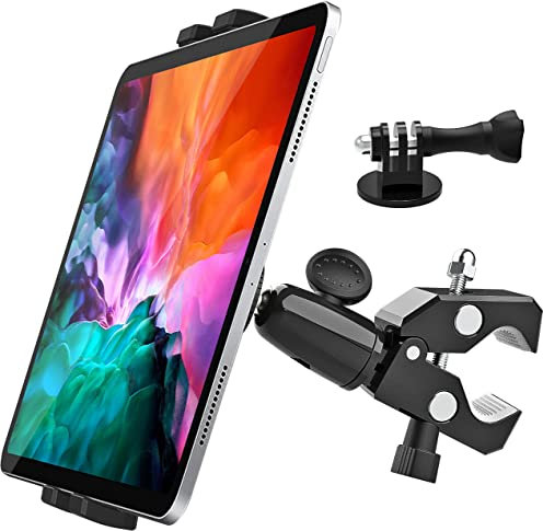 Oilcan Tablet Handlebar Holder with 1/4 Camera Adapter, Microphone Spining Bike Treadmill Handlebar Mount for iPad Mini Air Pro, iPhone, Galaxy (4-12.9) and Action Camera Tripod Gopro etc