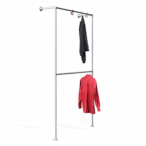 KLEMP Kleiderstange im Industrie-Stil aus Stahlrohren für Wandmontage, System-Garderobe und Design-Kleiderständer als Walk-In-Schrank für Boutique, Diele, Schlafzimmer oder Loft - B75 cm - H200 cm