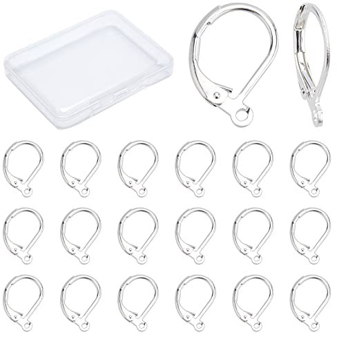 CREATCABIN 1 Box 40 Stück Brisur-Ohrringe Haken Versilberter Hebel-Verschluss-Messing Französische Ohrhaken Mit Offener Schlaufe Hypoallergen Für Männer Frauen Styling-Ohrringe Zum Basteln