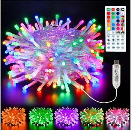 BrizLabs Bunt Lichterkette Innen, 10M 100 LED USB Weihnachtsdeko Lichterkette Farbwechsel Lichterketten Wasserdicht RGB Weihnachtsbeleuchtung Deko für Innen Baum Zimmer Outdoor Balkon Party Halloween