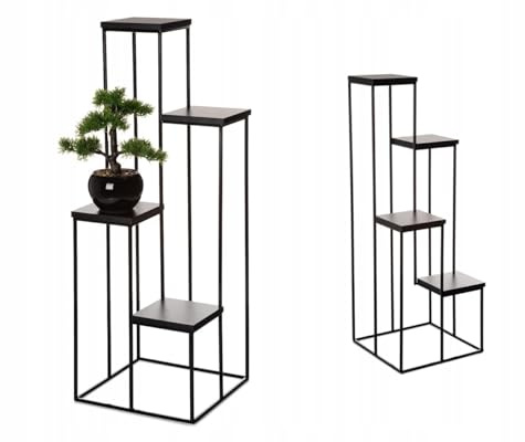 HowHomely 4 Etagen Blumentreppe Metall - Pflanzentreppe 110 cm Hoch - Blumenregal mit Schwarz MDF-Platten - Solider Blumenständer für die Innendekoration