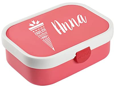 4youDesign rosa Brotdose mit Fächern -Schultüte-kursiv- - personalisiert mit Namen I Geschenkidee zur Einschulung für Jungen & Mädchen