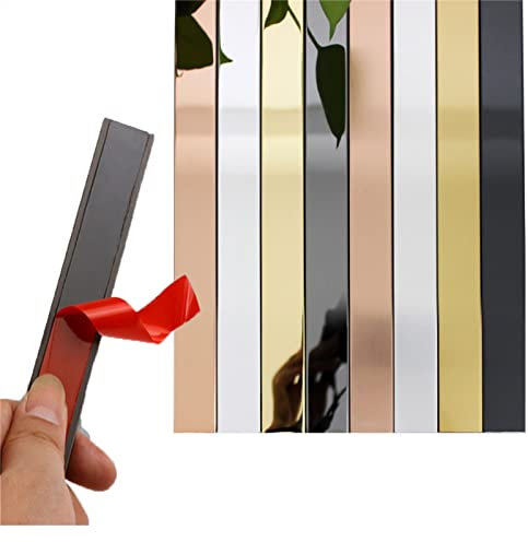 Embellecedor de moldura autoadhesivo metalizado para pared, tira de calafateo impermeable, tipo espejo/acabado cepillado, embellecedor decorativo para puerta/pared/espejo/muebles/armario/marco de fot