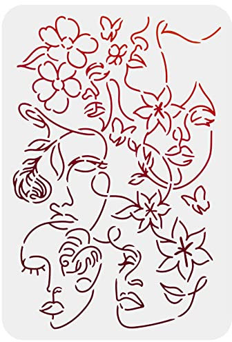 FINGERINSPIRE Abstrakte Florale Frauengesichter Schablone 29.7x21cm Wiederverwendbare Frauengesichts Malschablone Blumen Frauen Muster Schablonen zum Malen für Wand, Möbel, Stoff, Holz und Papier