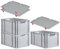 PROREGAL SuperSparSet 3x Eurobox NextGen Grip mit Auflagedeckel & 4 roten Schiebeschnappverschlüssen, HxBxT 32x40x60cm, 65 L, Grau, Griffe offen, Eurobehälter, Transportbox