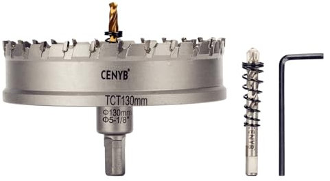 CENYB 5-1/8 Zoll, 130mm Lochsäge Hartmetall-Bohrer mit Wolframkarbidspitzen und 2 Titan-beschichtete Führungsbohrer, geeignet für Eisen und Holz.