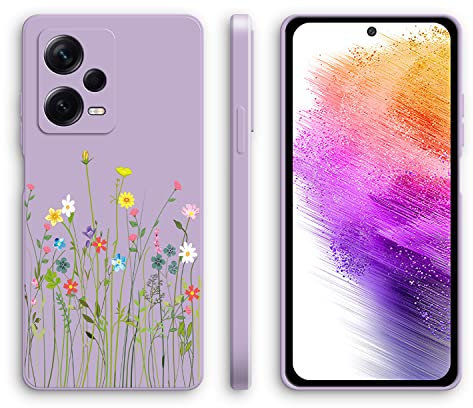 XINYEXIN Silikon Hülle für Xiaomi Redmi Note 12 Pro 5G mit Süßes Muster Ultra Dünn Gerade Kante Weiches Silikon Handyhülle Stoßfest Schutzhülle - Flowers, Purple